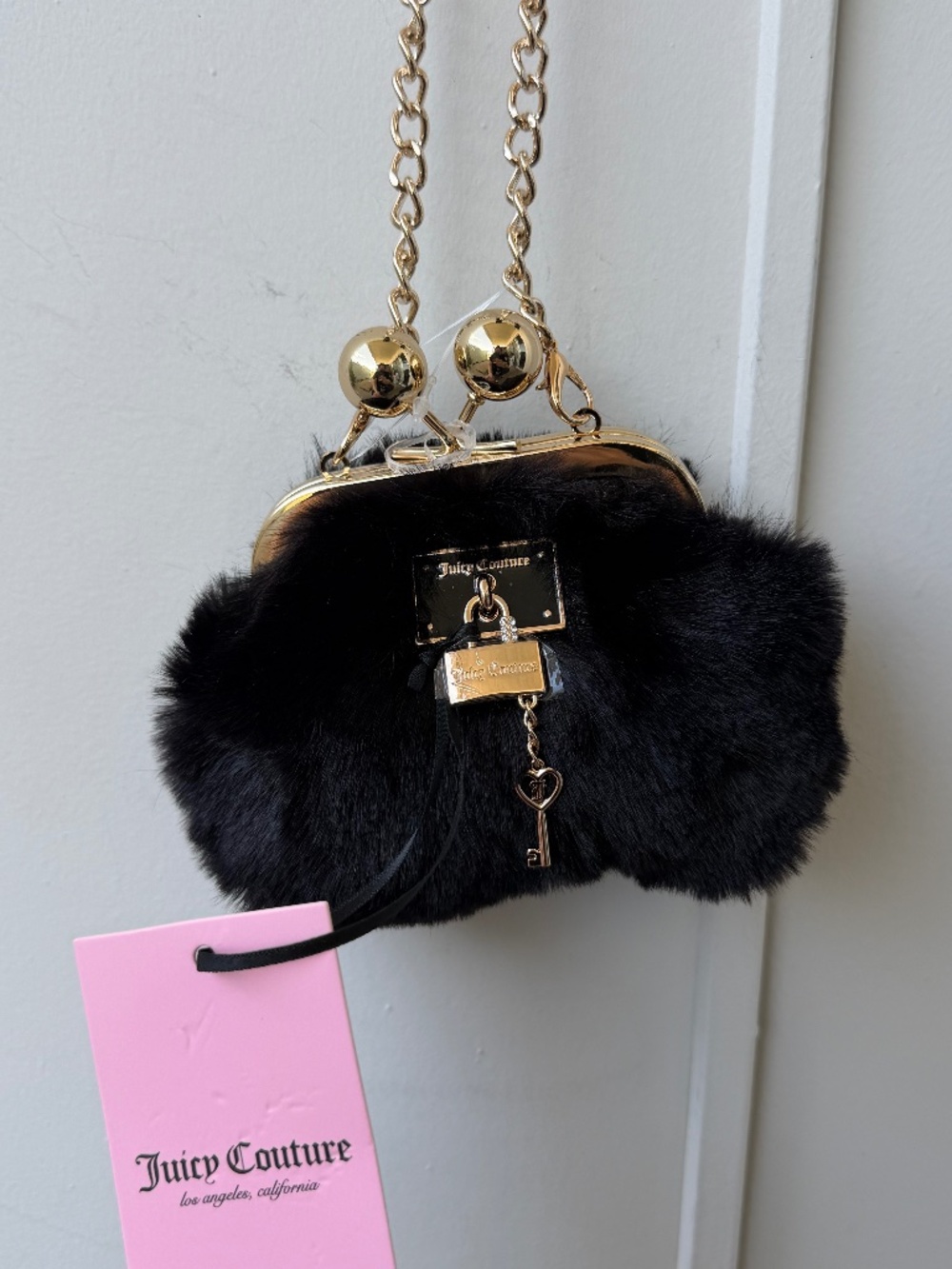 Juicy Couture Furry Friends Faux Fur Kisslock Mini Crossbody Bag